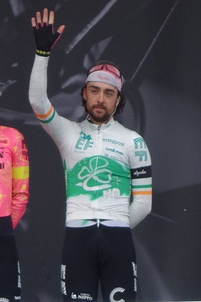 Ben Healy at the 2024 Liège-Bastogne-Liège team presentation.
