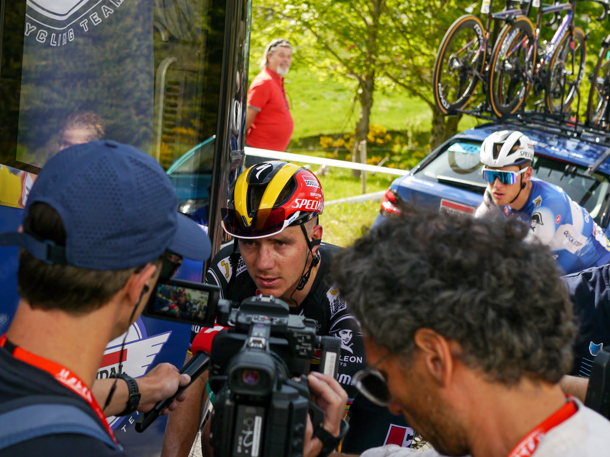 Remco Evenepoel during an interview at the 2024 Critérium du Dauphiné.