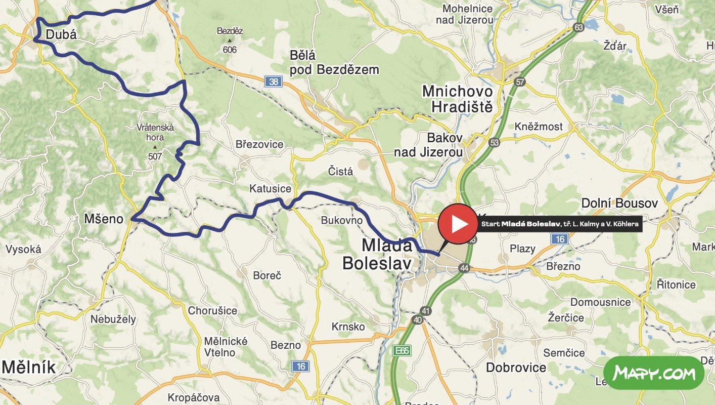 Official Czech Tour 2026 stage 2 elevation-profile crop from the organizer map-and-profile board for Mladá Boleslav to Ještěd (Liberec).