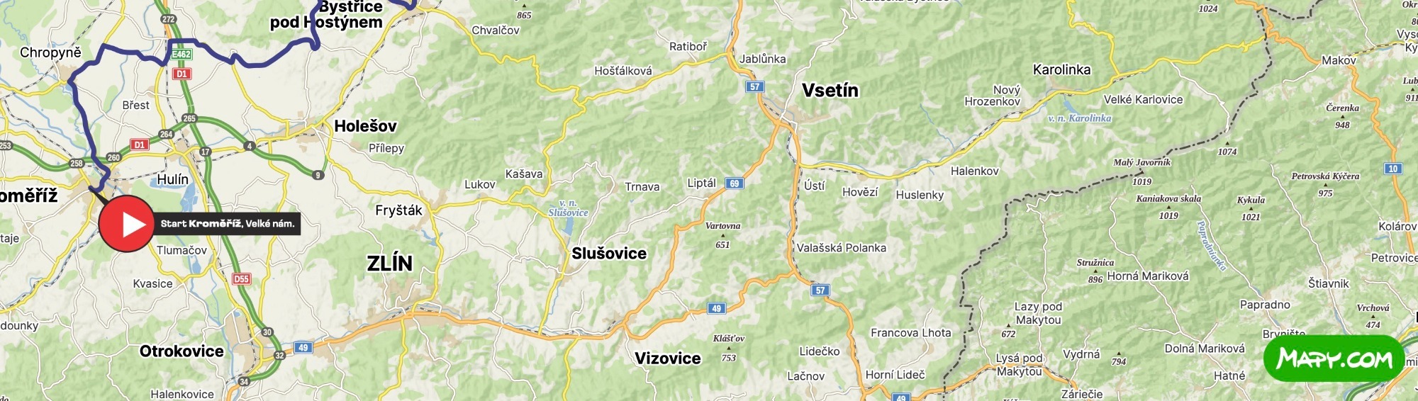 Official Czech Tour 2026 stage 4 elevation-profile crop from the organizer map-and-profile board for Kroměříž to Pustevny.