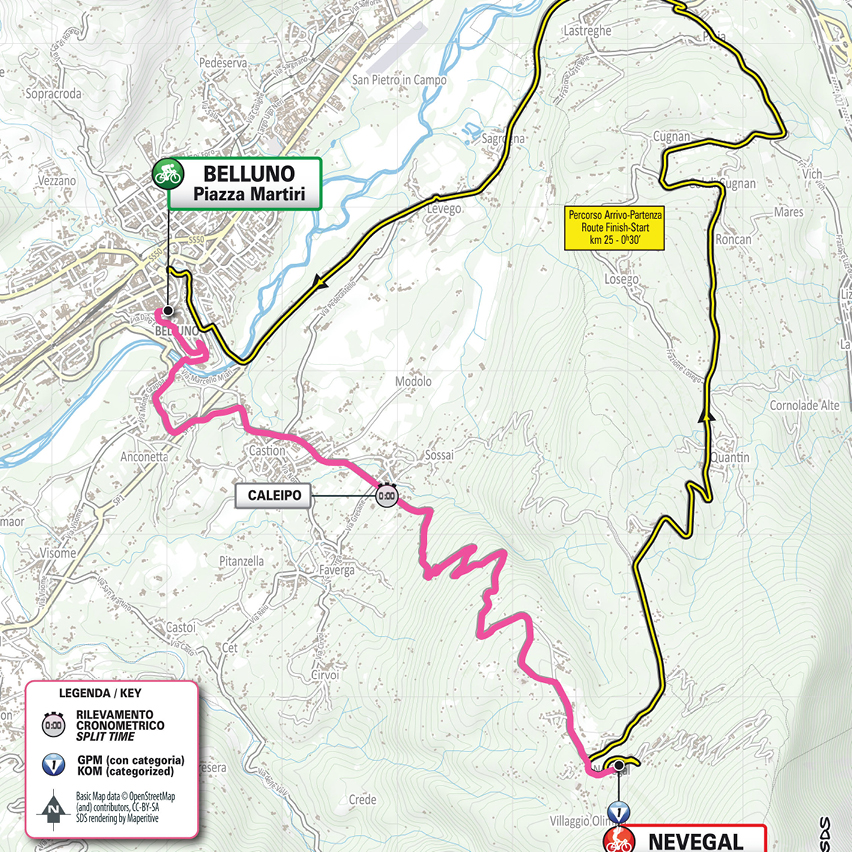 Official Giro d'Italia Women 2026 stage 4 map for Belluno to Nevegal Tudor ITT.