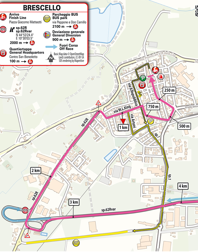 Official Giro d'Italia Women 2026 stage 6 map for Ala to Brescello.