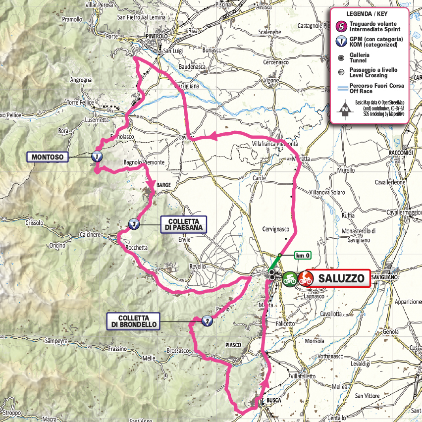 Official Giro d'Italia Women 2026 stage 9 map for Saluzzo to Saluzzo.