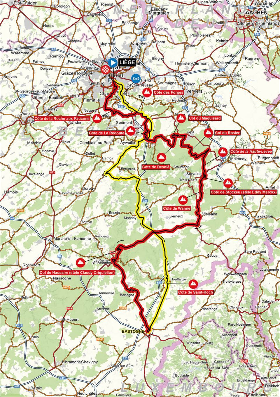 Official Liège-Bastogne-Liège 2026 stage map for Liège to Liège.