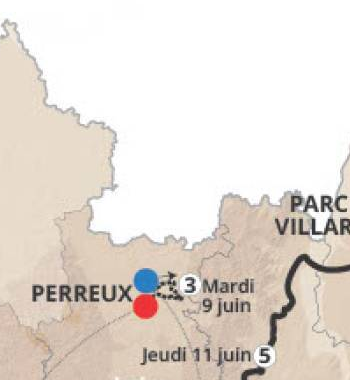 Official Tour Auvergne-Rhone-Alpes 2026 stage 3 map for Perreux to Perreux.