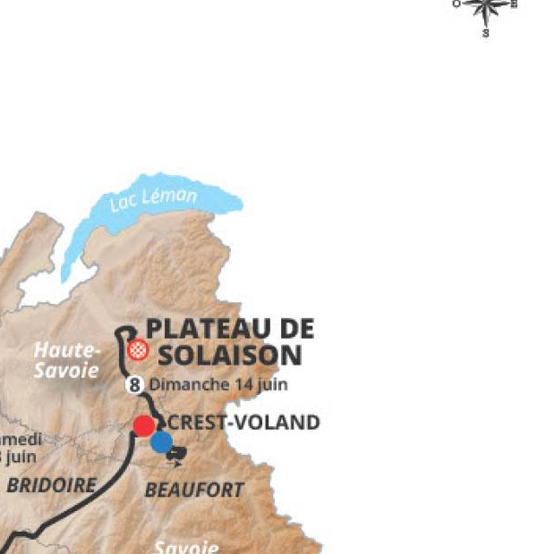 Official Tour Auvergne-Rhone-Alpes 2026 stage 8 map for Beaufort to Plateau de Solaison - Brison.