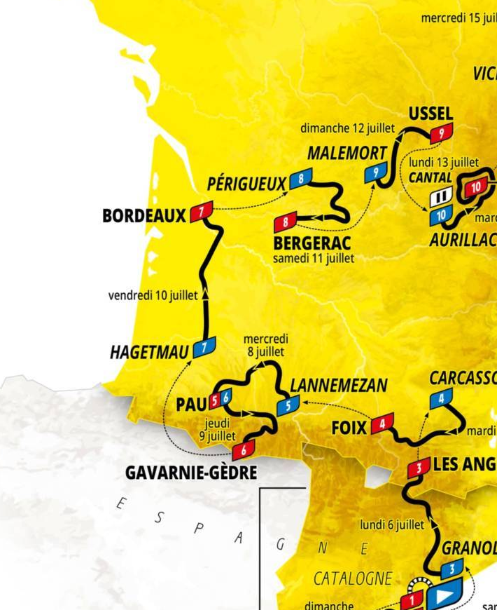 Official Tour de France 2026 stage 9 map for Malemort to Ussel.