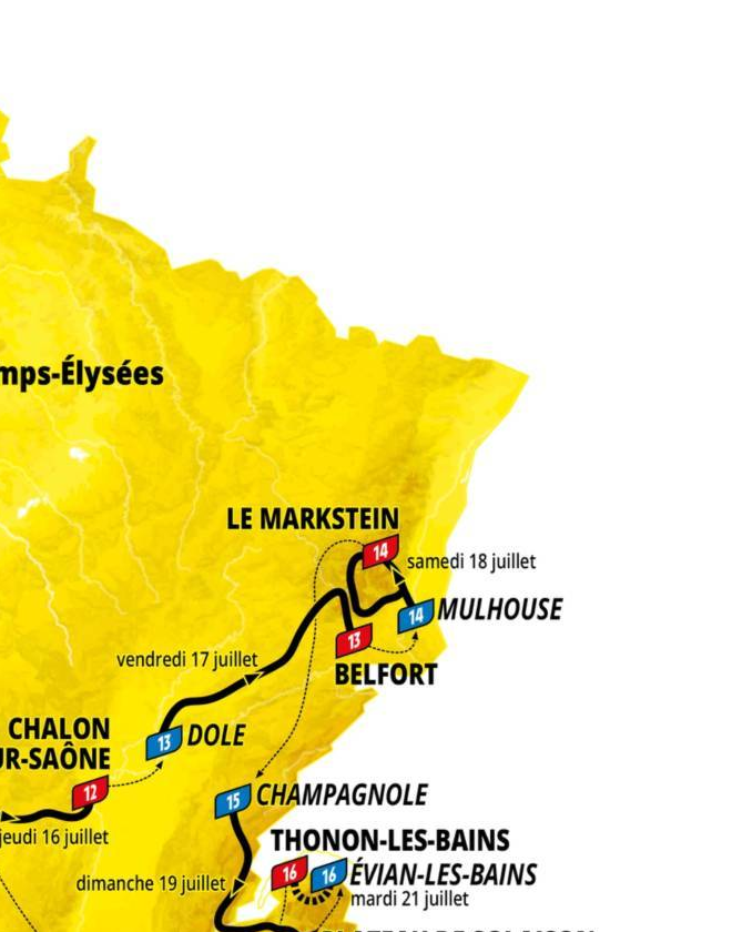 Official Tour de France 2026 stage 14 map for Mulhouse to Le Markstein Fellering.