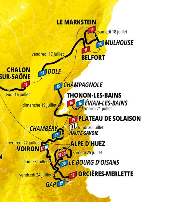 Official Tour de France 2026 stage 15 map for Champagnole to Plateau de Solaison.
