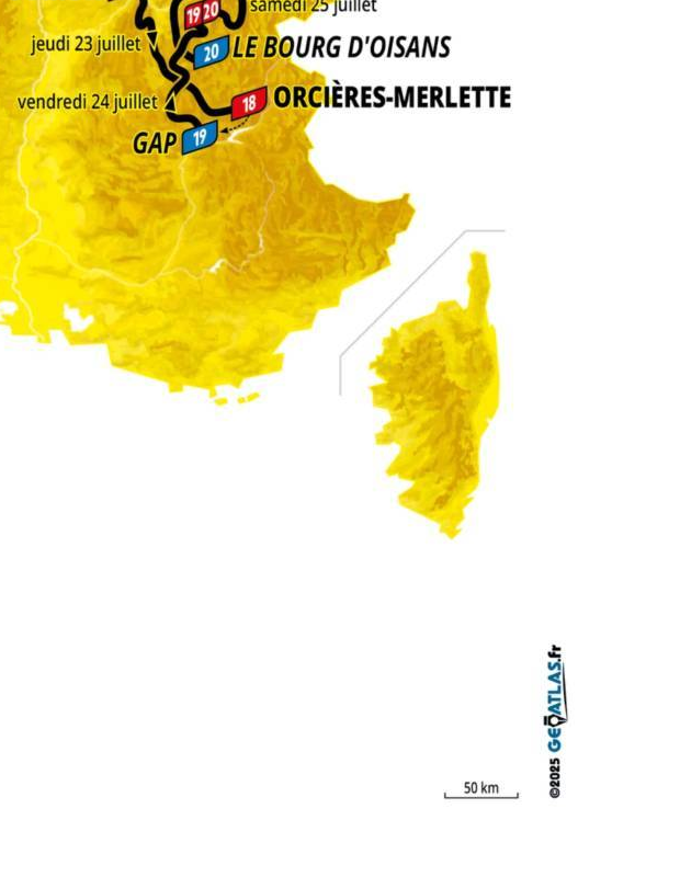 Official Tour de France 2026 stage 19 map for Gap to Alpe d'Huez.