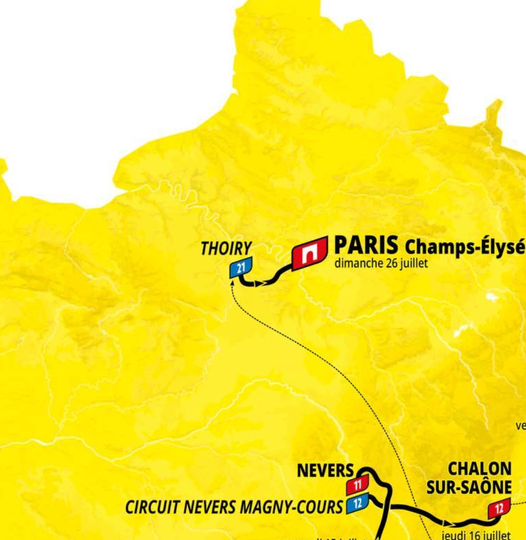Official Tour de France 2026 stage 21 map for Thoiry to Paris Champs-Élysées.