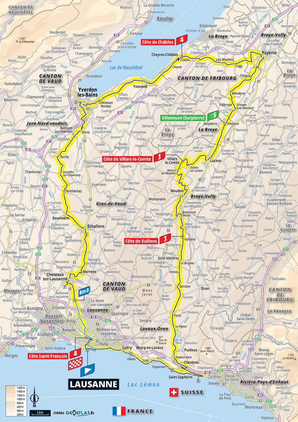 Official Tour de France Femmes 2026 stage 1 map for Lausanne to Lausanne.