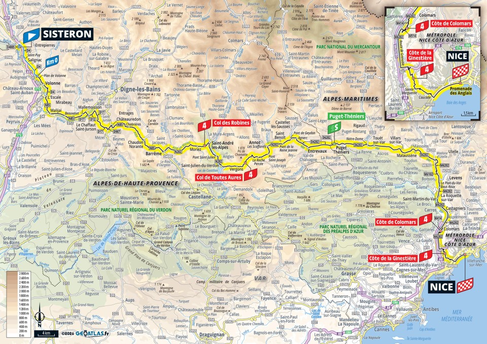 Official Tour de France Femmes 2026 stage 8 map for Sisteron to Nice.