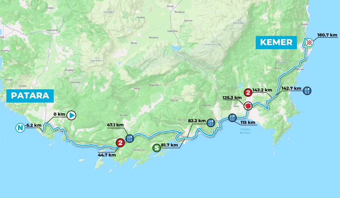 Official Tour of Türkiye 2026 stage 5 map for Patara to Kemer.