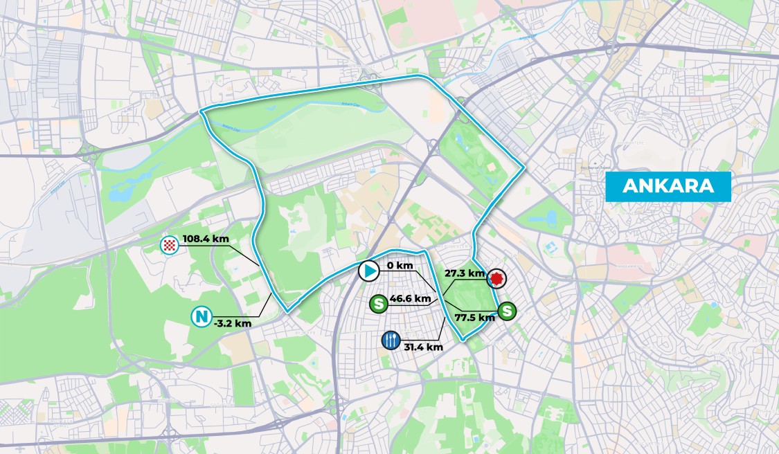 Official Tour of Türkiye 2026 stage 8 map for Ankara to Ankara.
