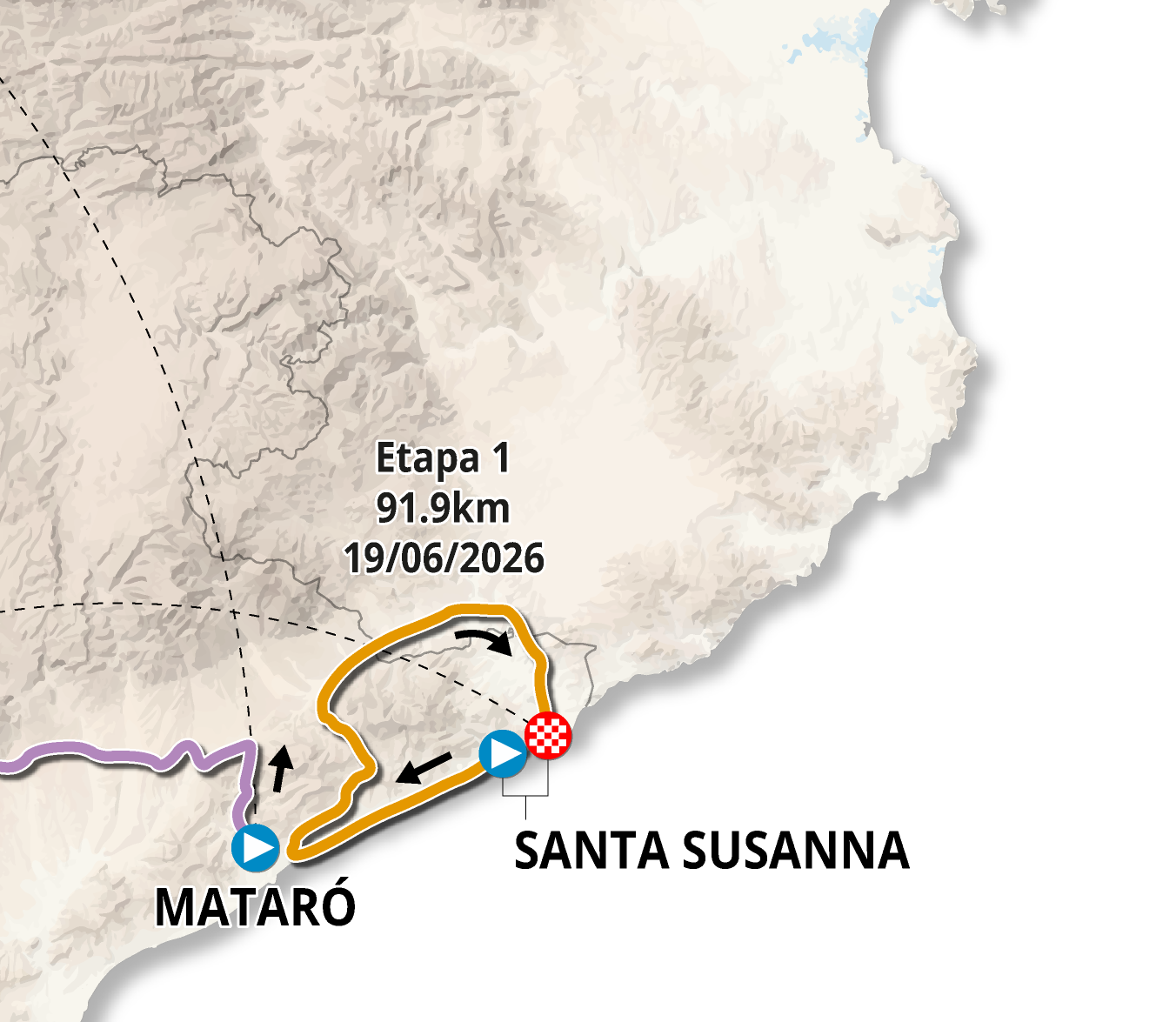 Official Volta Ciclista a Catalunya Femenina 2026 stage 1 map crop for Santa Susanna to Santa Susanna.