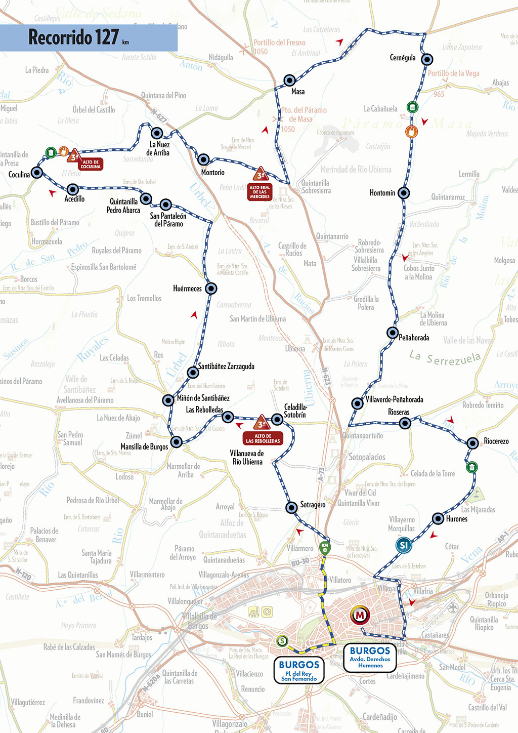 Official Vuelta a Burgos Féminas 2026 stage 1 map for Burgos to Burgos.