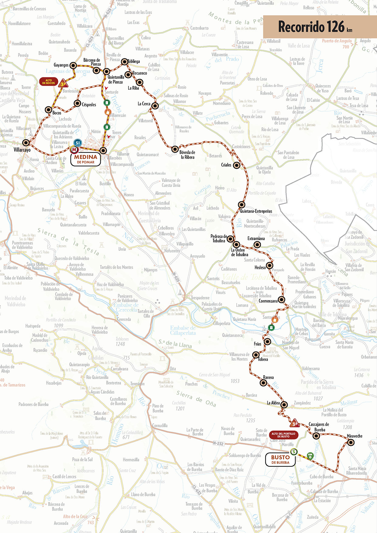 Official Vuelta a Burgos Féminas 2026 stage 3 map for Busto de Bureba to Medina de Pomar.