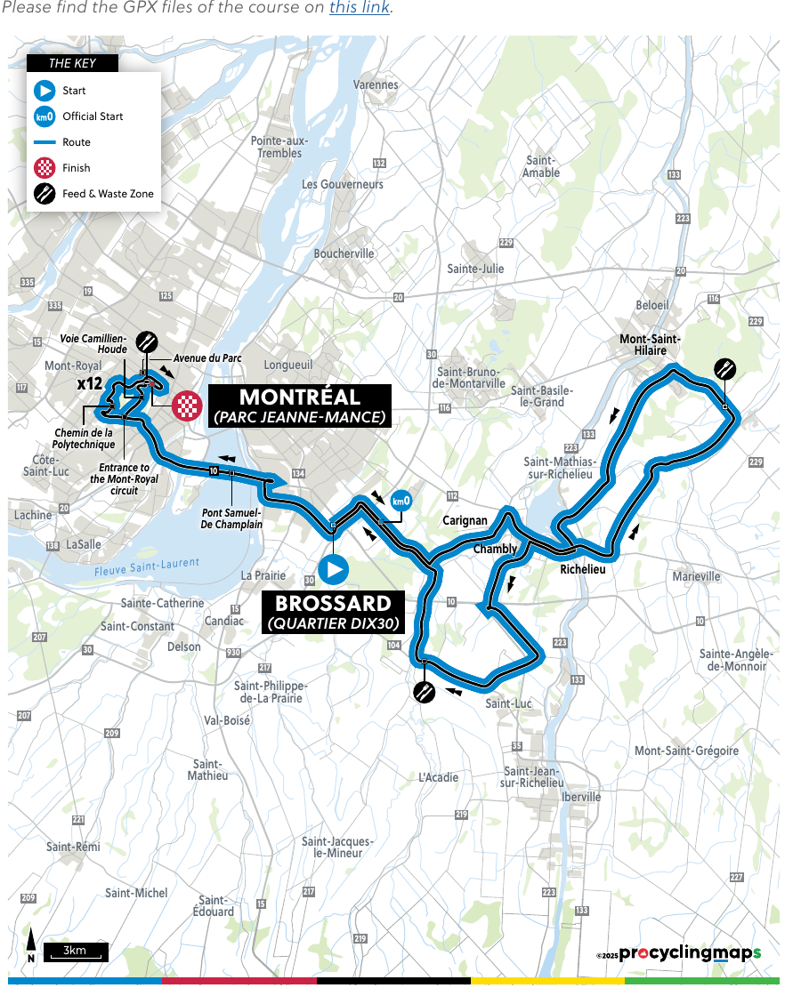 Official World Championships 2026 — Men’s road race map for Brossard to Montréal.