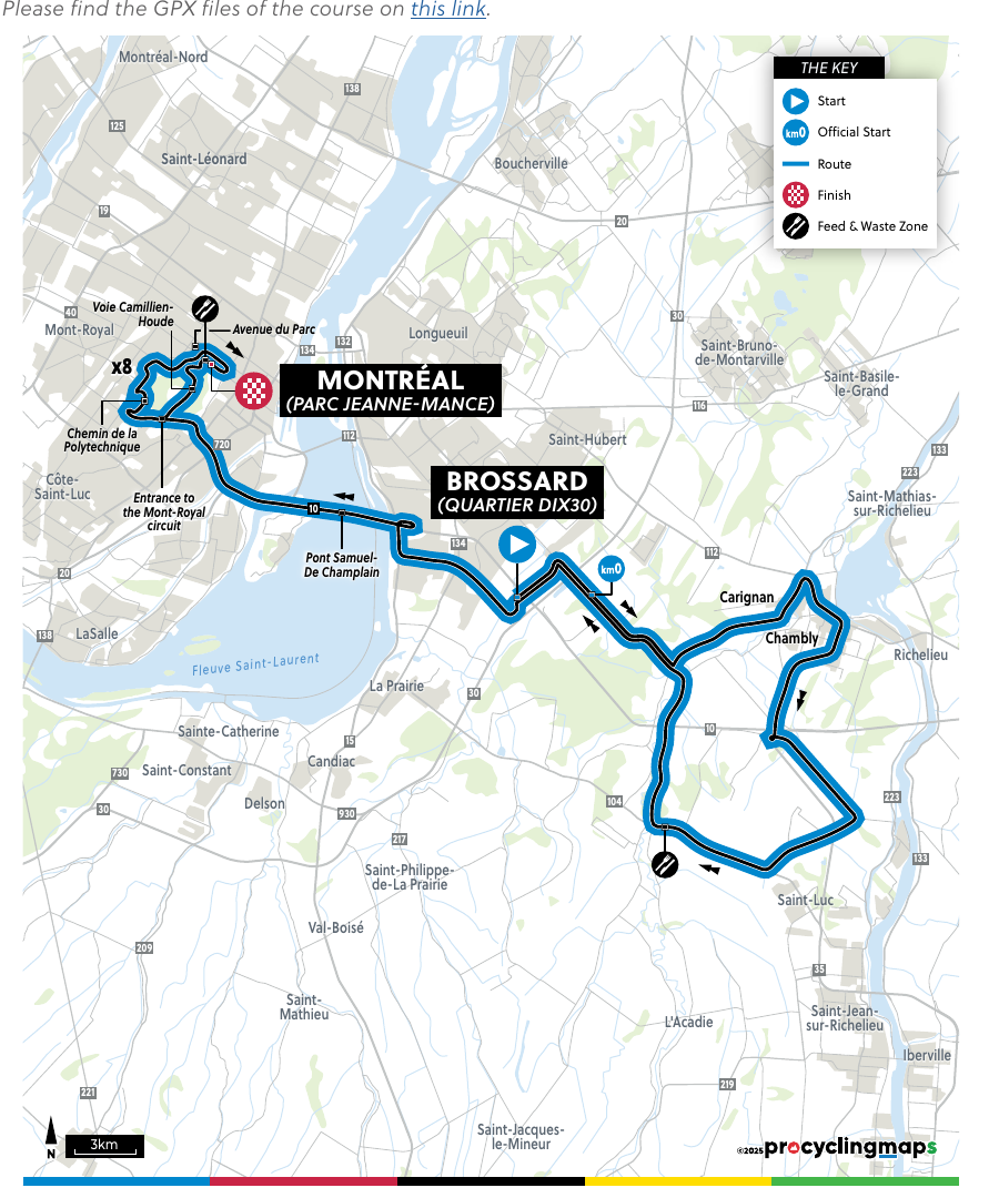 Official World Championships 2026 — Women’s road race map for Brossard to Montréal.